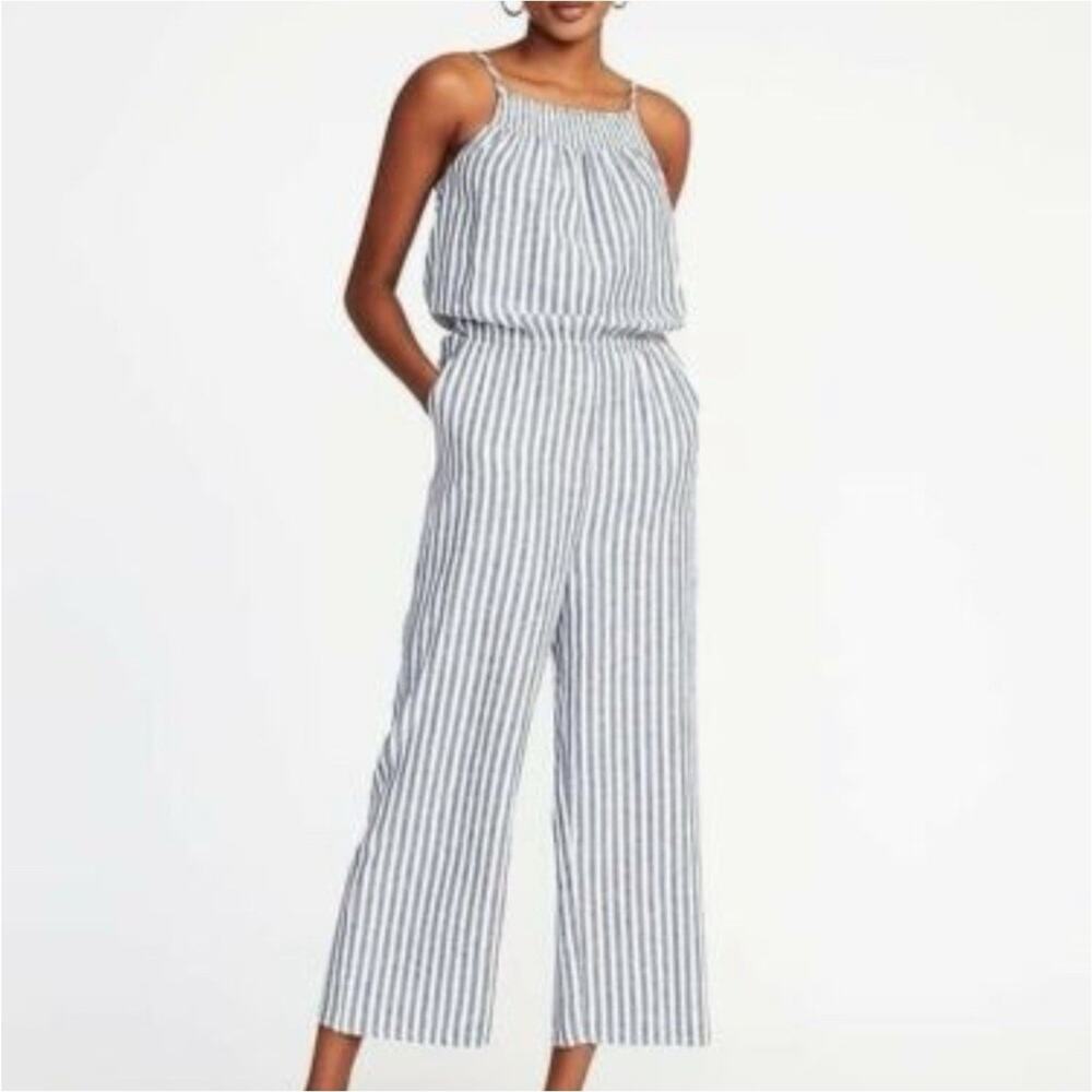 Old Navy Blue and White Striped Sleeveless Jumpsuit